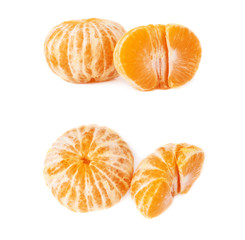 Half and whole fresh juicy tangerine fruit isolated over the white background