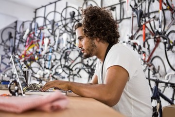 Worker using laptop