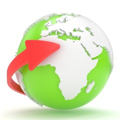 Arrows and Earth globe. 3d render