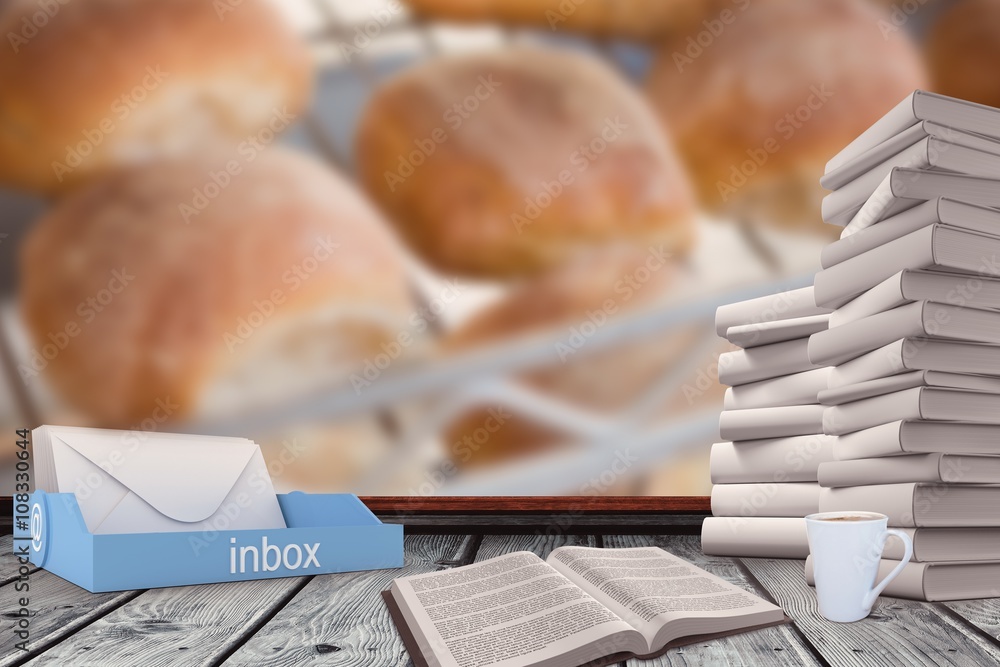 Aufkleber composite image of an inbox beside books