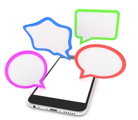 smartphone with bubbles isolated on white background. 3d rendering.