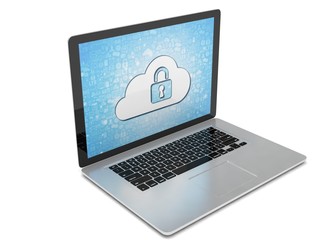 3d rendering of a laptop with cloud security concept