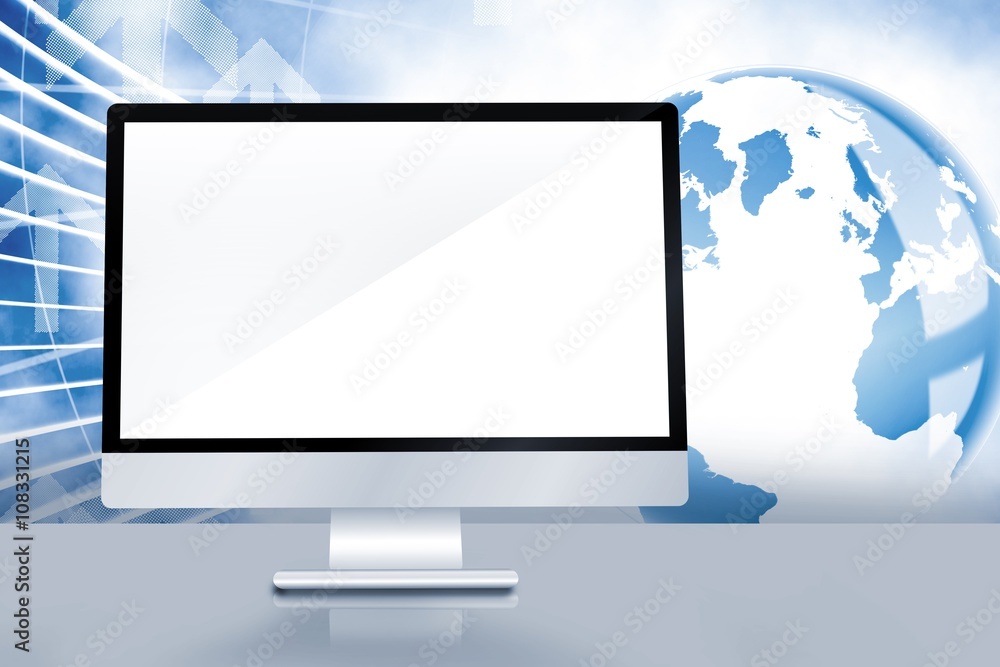 Poster composite image of image of a desk with computer