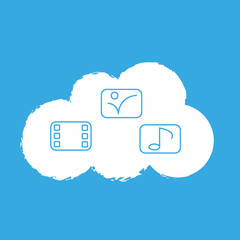 Cloud with online media on blue background