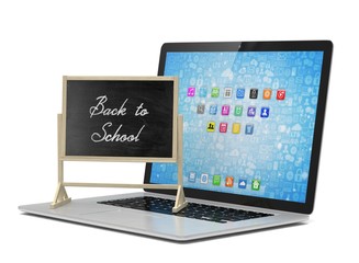 Laptop with chalkboard, back to school, online education concept. 3d rendering.