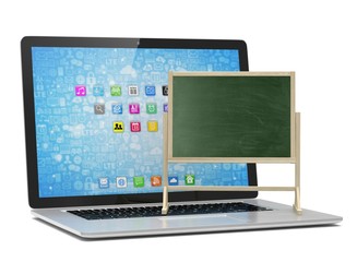  Laptop with chalkboard, online education concept. 3d rendering.