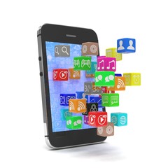 icon app fall in smart phone. 3d rendering.