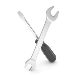 3D Illustration Wrench and screwdriver, service concept