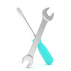 3D Illustration Wrench and screwdriver, service concept