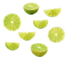 Dried lime cut in half isolated over the white background, set of different foreshortenings