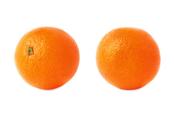 Set of orange fruit isolated over the white background, two different foreshortenings