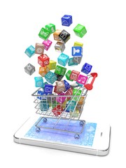 icon app fall in smart phone. 3d rendering.