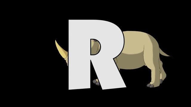Letter R and Rhino (background)
Animated animal alphabet. HD footage with alpha channel. Animal in a background of letter.