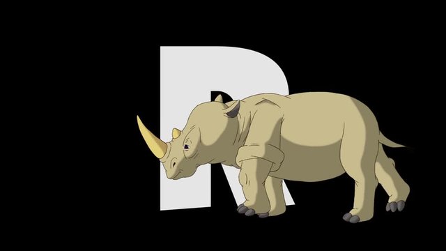 Letter R and Rhino (foreground)
Animated animal alphabet. HD footage with alpha channel. Animal in a foreground of letter.