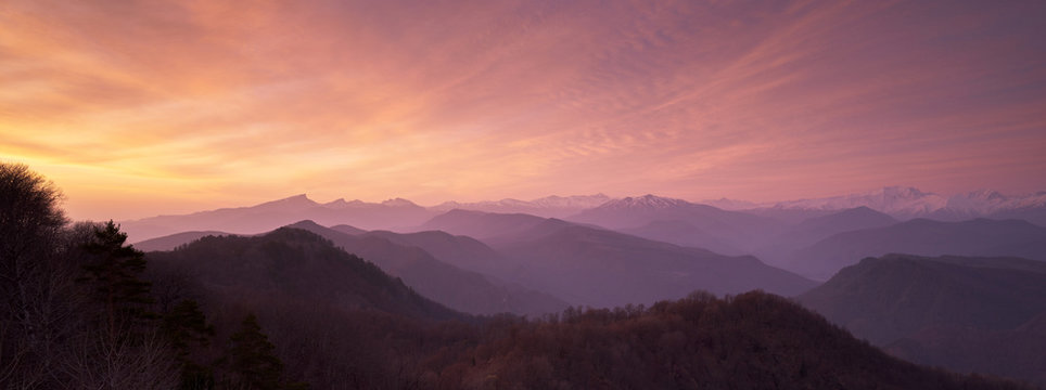 The beautiful sunrise in the Caucasus mountains