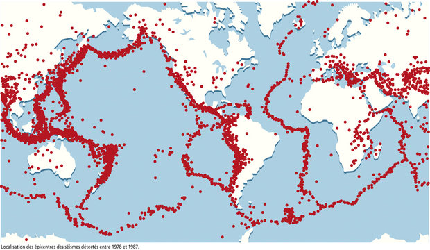 Tectonique des plaques - Carte des épicentres des séismes