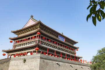 Naklejka premium ancient tower in xian city wall ,China