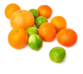 Surface covered with citrus fruits over white isolated background