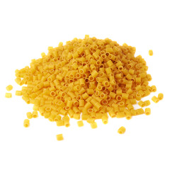 Pile of dry ditalini pasta over isolated white background