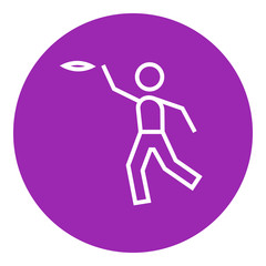 Man playing with flying disc line icon.