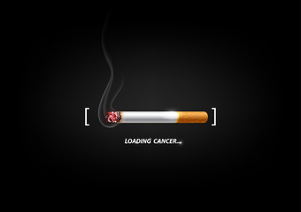 Stop smoking concept advertisement, cigarette burning as cancer loading bar, vector
