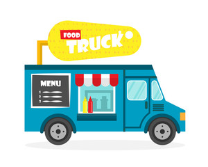 Street food truck vector illustration. Corn van delivery. Flat icon