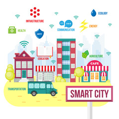 Smart city concept.  Future city icons,  intelligent city