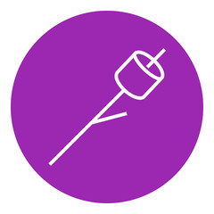 Marshmallow roasted on wooden stick line icon.