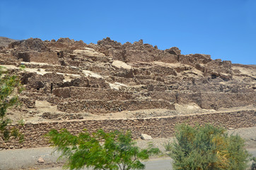 Fototapeta na wymiar Ruins of the pre-Columbian fortress in the Lasana village in Chile on Atacama Desert