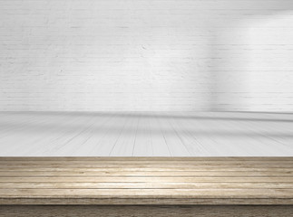 emty room with wooden table