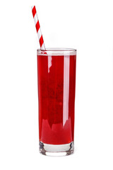 Healthy strawberry juice with pulp on a white background