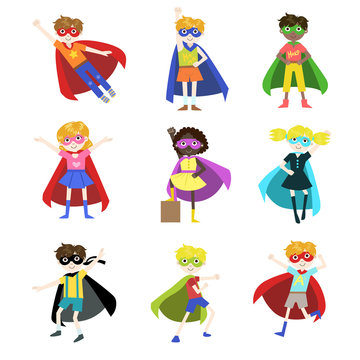 Kids Dressed as Superheroes Set