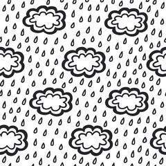 doodle simple clouds rain seamless pattern, vector illustration