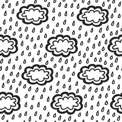 Schilderijen op glas doodle simple clouds rain seamless pattern, vector illustration © illucesco