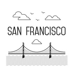 Monochrome San Francisco Golden Gate Bridge. San Francisco vector landmark illustration. Line flat style. San Francisco view. 