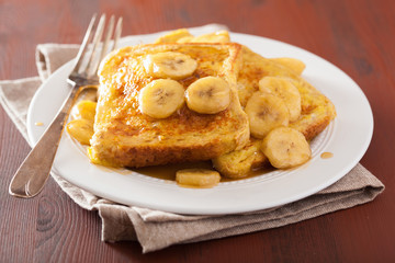 french toasts with caramelized banana for breakfast