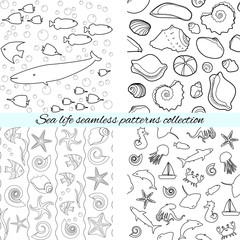 Sea life seamless patterns collection