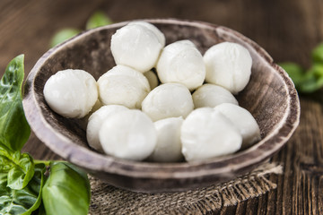 Old wooden table with Mozzarella