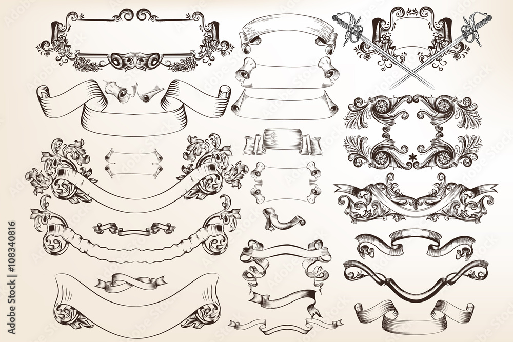Wall mural vector set of swirl elements for design. calligraphic vector