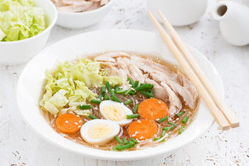 Chinese soup with glass noodles, closeup