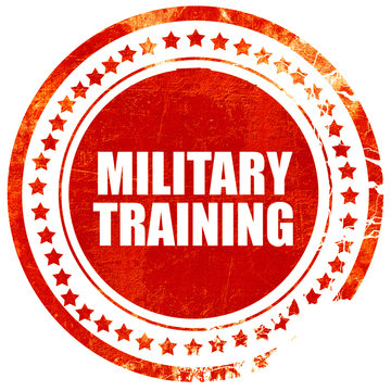 military training, grunge red rubber stamp with rough lines and 