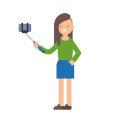 Vector illustration of a woman taking selfie on a smartphone usi