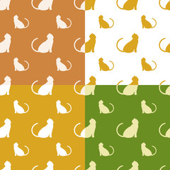 collection of four seamless repeating patterns with cat silhouette