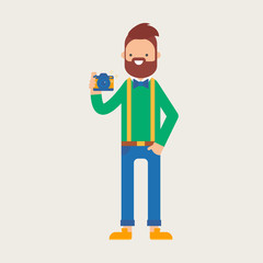 Obraz premium Vector illustration of a man taking a shot using a camera