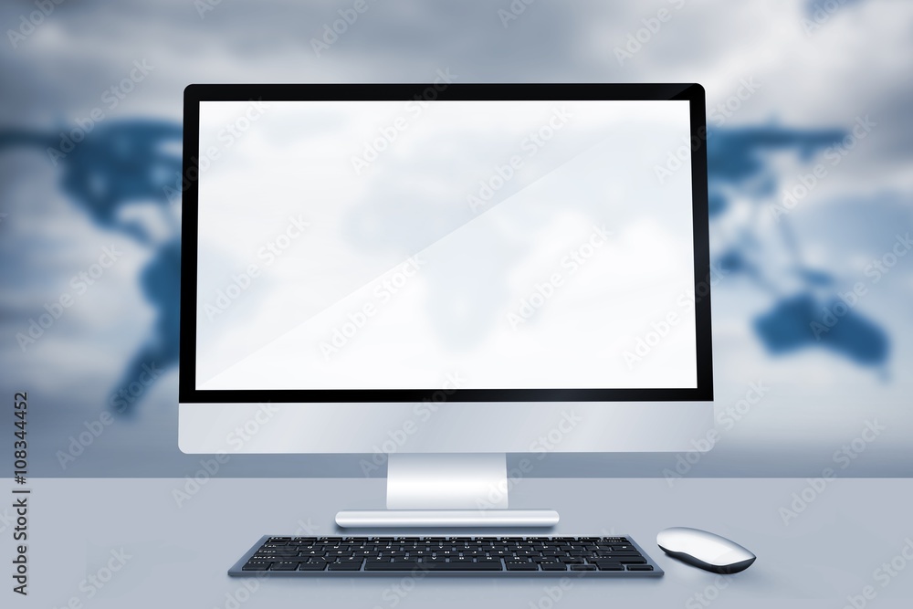 Poster composite image of image of a desk with computer