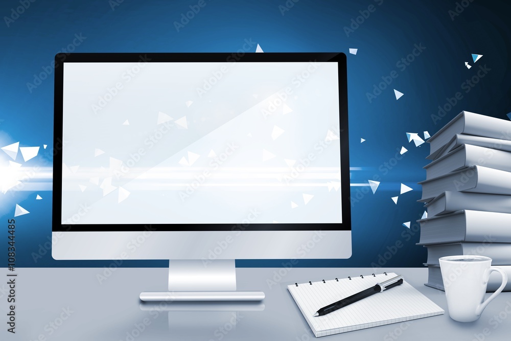 Poster composite image of image of a desk with computer