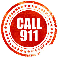 call 911, grunge red rubber stamp with rough lines and edges