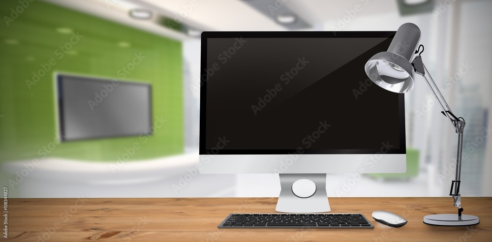 Poster composite image of image of a desk with computer
