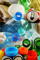 Recyclable garbage consisting of glass, plastic, metal and paper