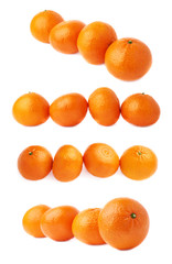 Four fresh juicy tangerines fruits composition isolated over the white background
